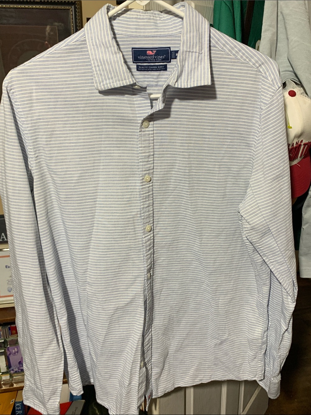 Vineyard Vines Blue and White Thin-Stripe Button-Down Shirt